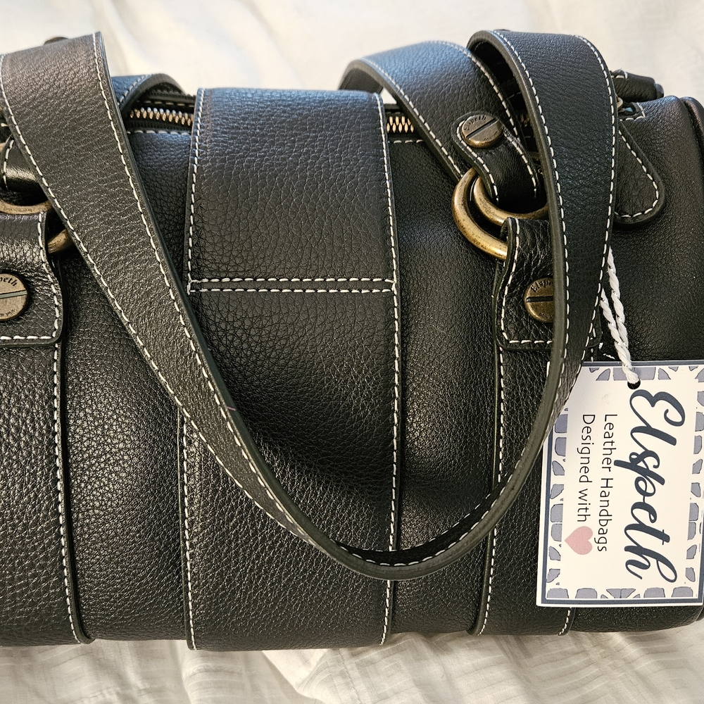Black Leather Handbag with Gold Accents - Picture 2 of 9